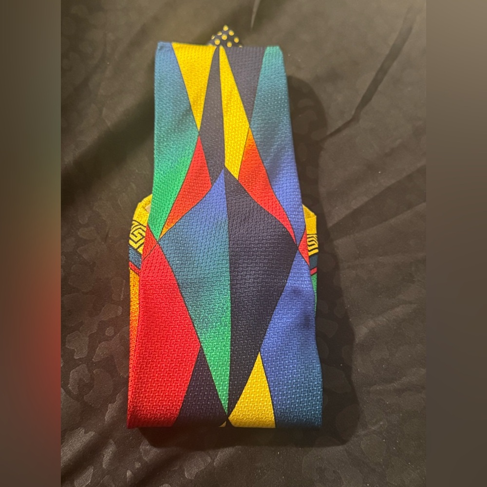 Gianni Versace New Vintage 100% Silk Made In Italy Multicolor Geometric Silk Tie